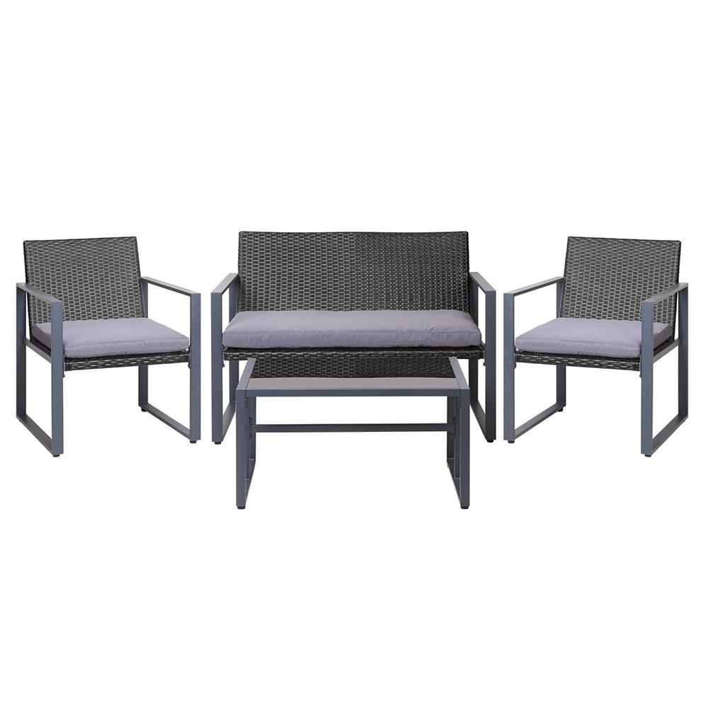 Gardeon 4 PCS Outdoor Sofa Set Rattan Furniture Glass Top Table Chairs Black - Ozstylz