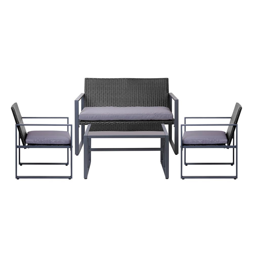 Gardeon 4 PCS Outdoor Sofa Set Rattan Furniture Glass Top Table Chairs Black - Ozstylz