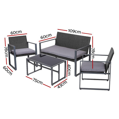 Gardeon 4 PCS Outdoor Sofa Set Rattan Furniture with Storage Cover Chairs Black - Ozstylz