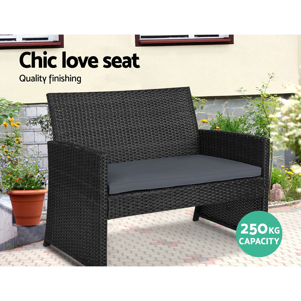 Gardeon 4 PCS Outdoor Sofa Set with Storage Cover Rattan Chair Furniture Black - Ozstylz