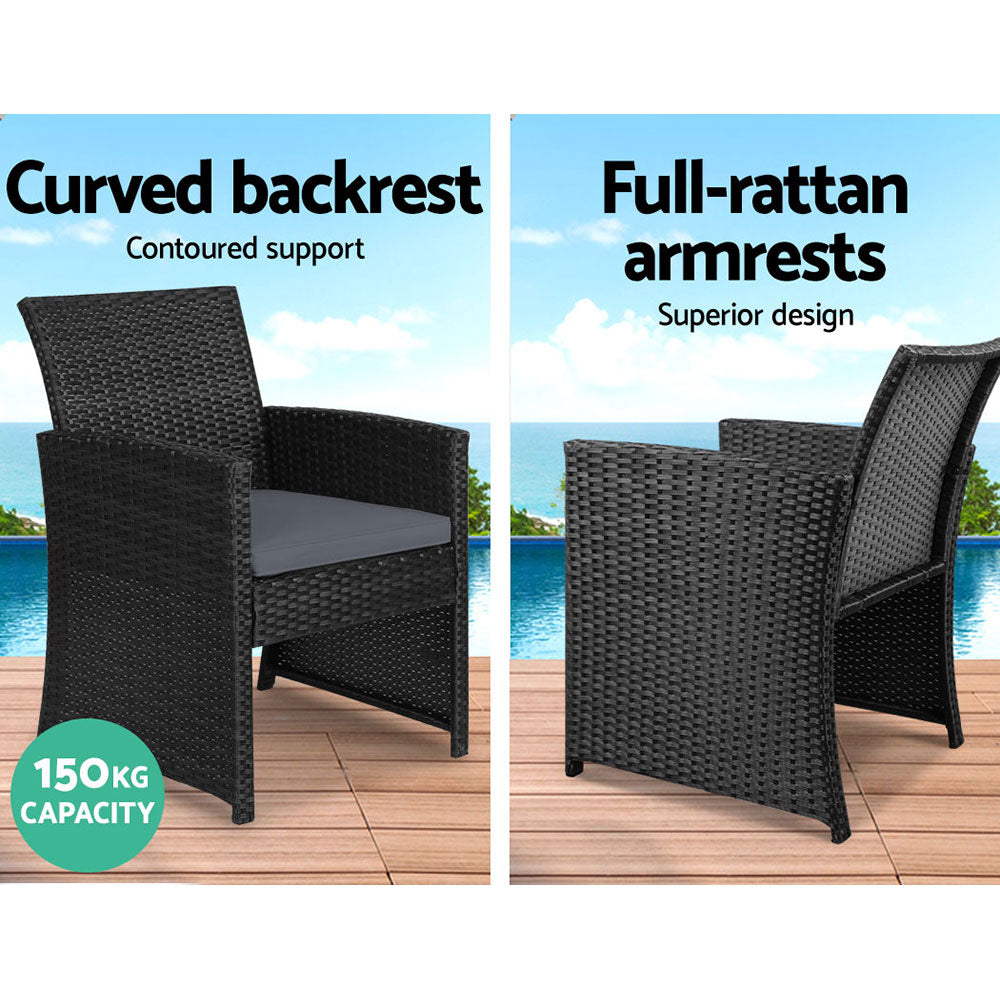 Gardeon 4 PCS Outdoor Sofa Set with Storage Cover Rattan Chair Furniture Black - Ozstylz