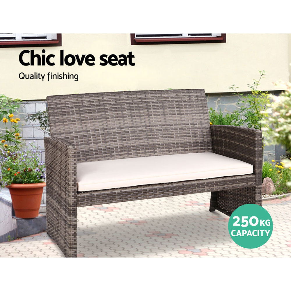 Gardeon 4 PCS Outdoor Sofa Set with Storage Cover Rattan Chair Furniture Grey - Ozstylz