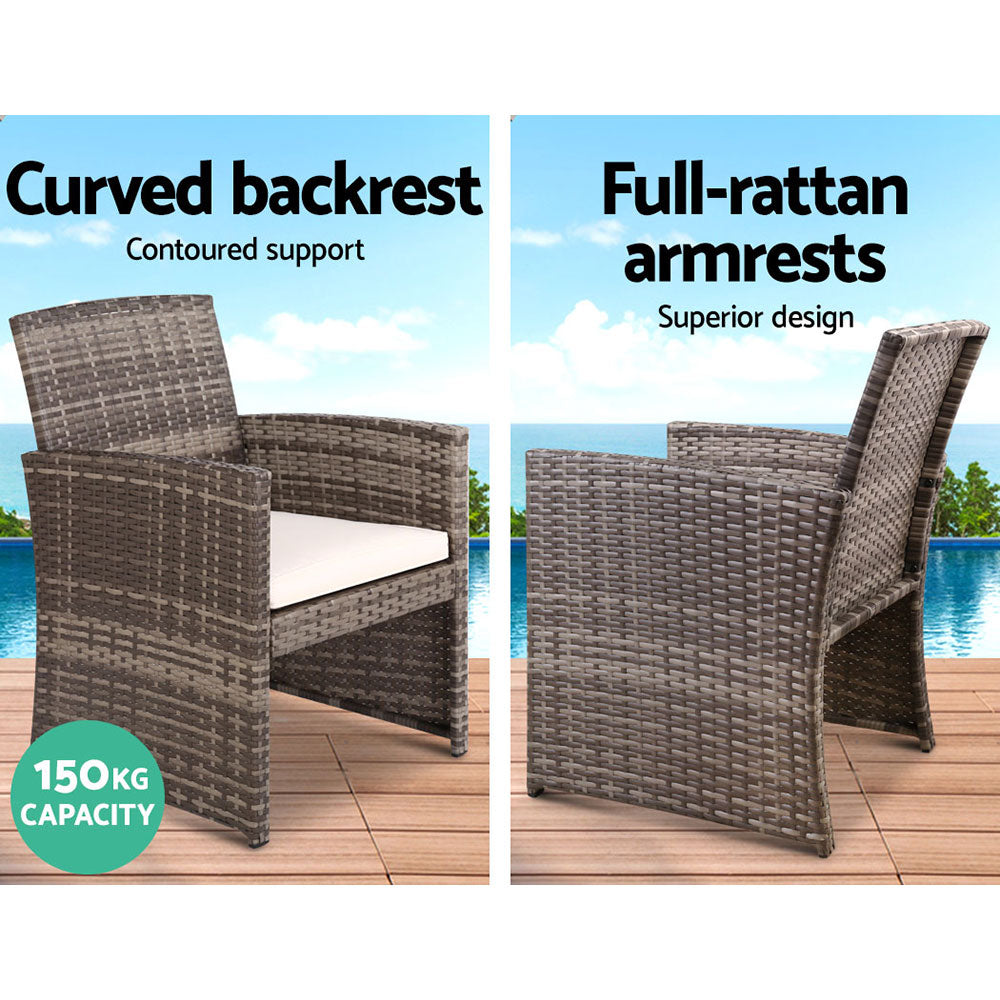 Gardeon 4 PCS Outdoor Sofa Set with Storage Cover Rattan Chair Furniture Grey - Ozstylz