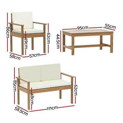 Gardeon 4-Piece Outdoor Sofa Set Wooden Couch Lounge Setting - Ozstylz