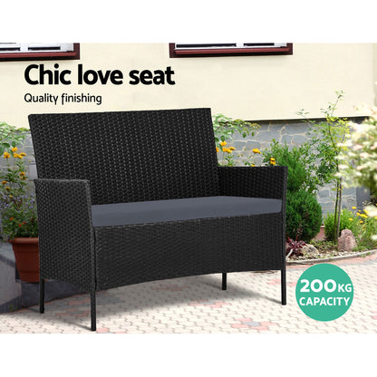 Gardeon 4 Seater Outdoor Sofa Set with Storage Cover Wicker Table Chair Black - Ozstylz