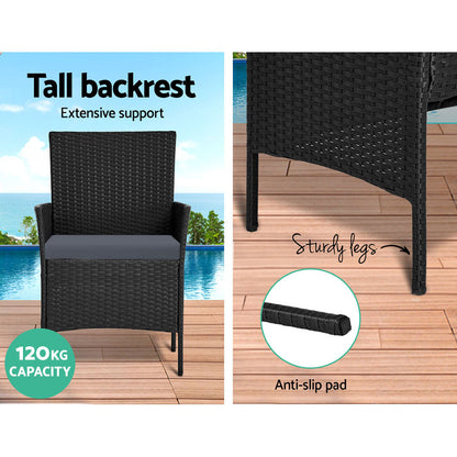 Gardeon 4 Seater Outdoor Sofa Set with Storage Cover Wicker Table Chair Black - Ozstylz