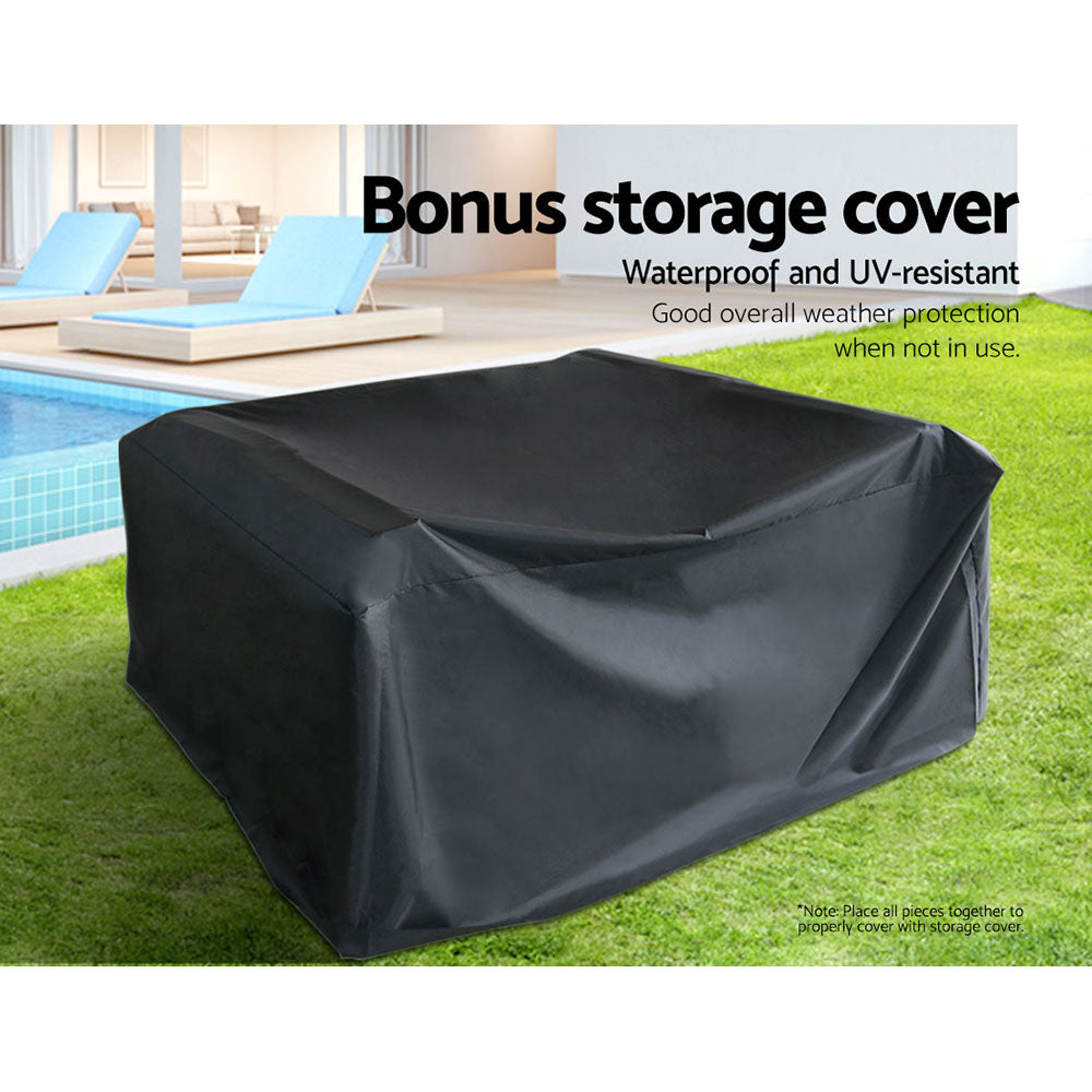 Gardeon 4 Seater Outdoor Sofa Set with Storage Cover Wicker Table Chair Black - Ozstylz