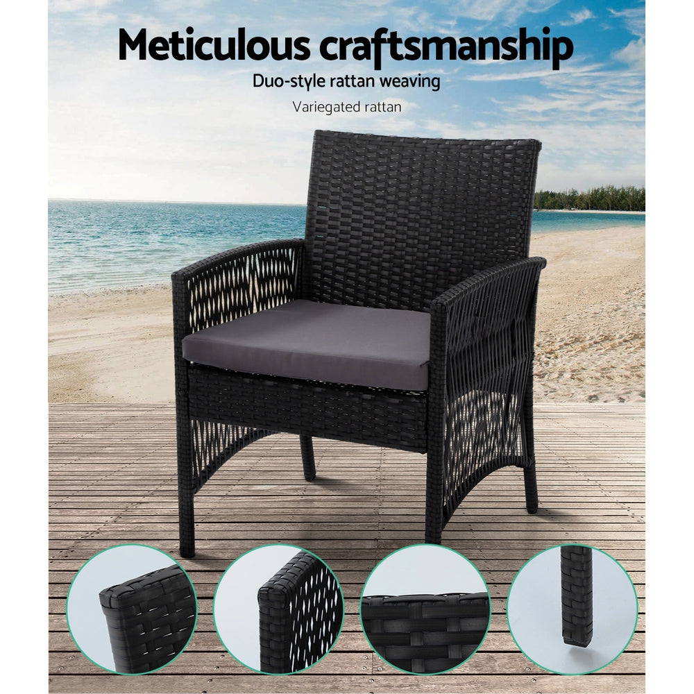 Gardeon 4PCS Outdoor Sofa Set Wicker Harp Chair Table Garden Furniture Black - Ozstylz