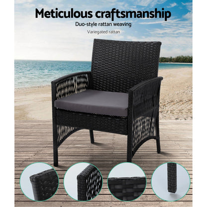 Gardeon 4PCS Outdoor Sofa Set Wicker Harp Chair Table Garden Furniture Black - Ozstylz