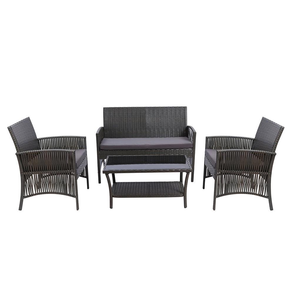 Gardeon 4PCS Outdoor Sofa Set Wicker Harp Chair Table Garden Furniture Grey - Ozstylz