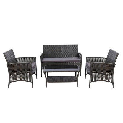 Gardeon 4PCS Outdoor Sofa Set Wicker Harp Chair Table Garden Furniture Grey - Ozstylz