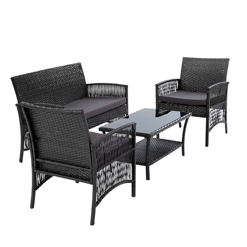 Gardeon 4PCS Outdoor Sofa Set Wicker Harp Chair Table Garden Furniture Grey - Ozstylz