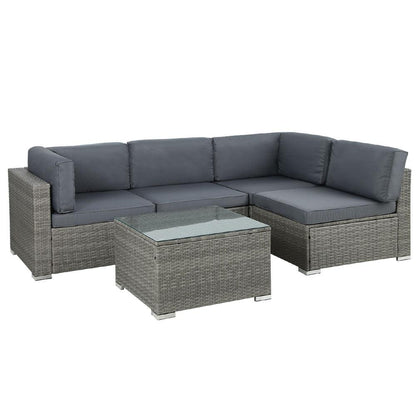 Gardeon 5-Piece Outdoor Sofa Set Wicker Couch Lounge Setting 4 Seater Grey - Ozstylz