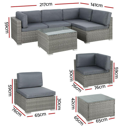 Gardeon 5-Piece Outdoor Sofa Set Wicker Couch Lounge Setting 4 Seater Grey - Ozstylz