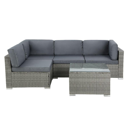 Gardeon 5-Piece Outdoor Sofa Set Wicker Couch Lounge Setting 4 Seater Grey - Ozstylz