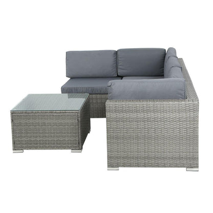 Gardeon 5-Piece Outdoor Sofa Set Wicker Couch Lounge Setting 4 Seater Grey - Ozstylz