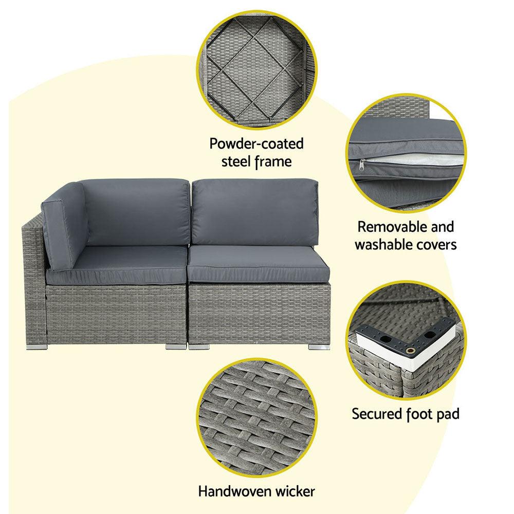 Gardeon 5-Piece Outdoor Sofa Set Wicker Couch Lounge Setting 4 Seater Grey - Ozstylz