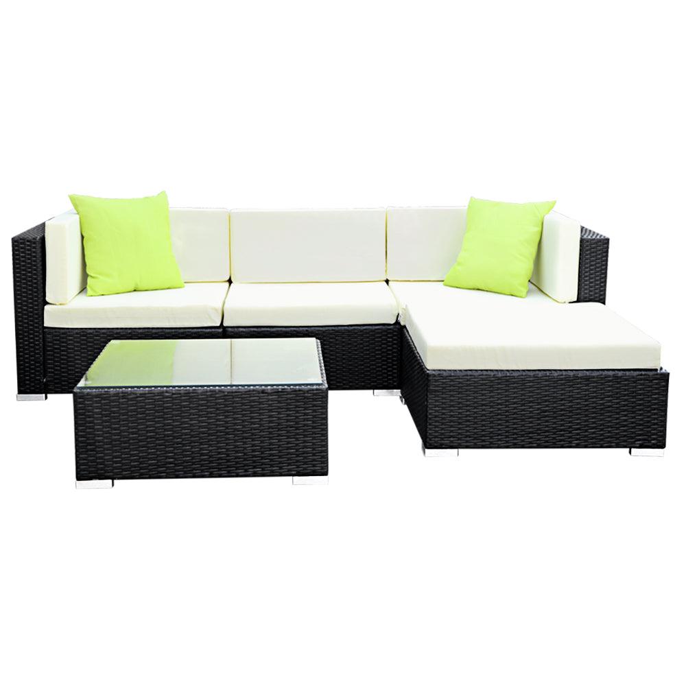 Gardeon 5-Piece Outdoor Sofa Set Wicker Couch Lounge Setting 4 Seater - Ozstylz