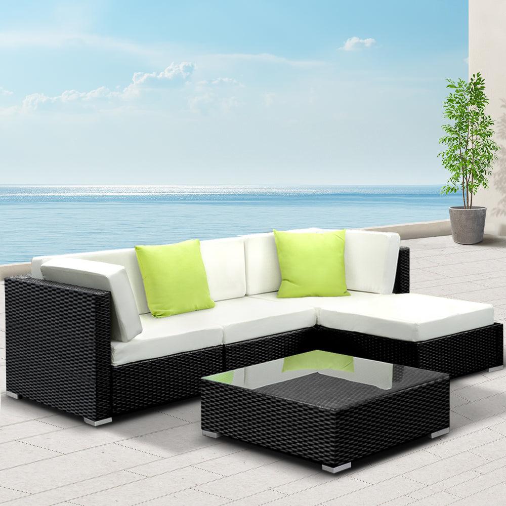 Gardeon 5-Piece Outdoor Sofa Set Wicker Couch Lounge Setting 4 Seater - Ozstylz