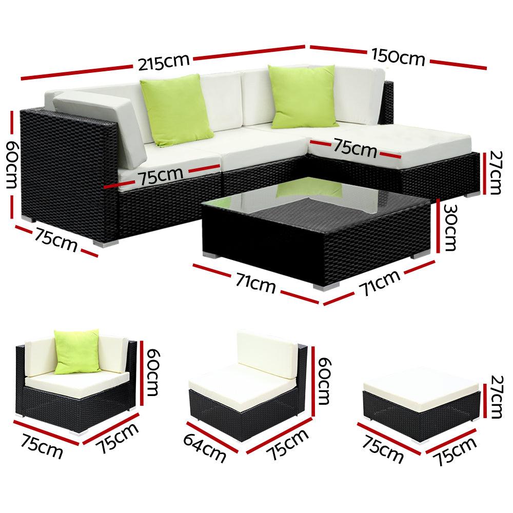 Gardeon 5-Piece Outdoor Sofa Set Wicker Couch Lounge Setting Cover - Ozstylz