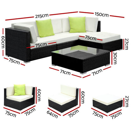 Gardeon 5-Piece Outdoor Sofa Set Wicker Couch Lounge Setting Cover - Ozstylz