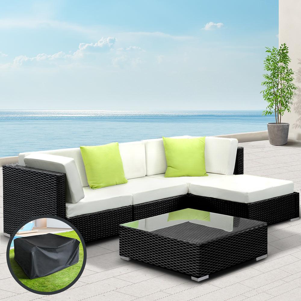 Gardeon 5-Piece Outdoor Sofa Set Wicker Couch Lounge Setting Cover - Ozstylz