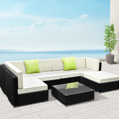 Gardeon 7-Piece Outdoor Sofa Set Wicker Couch Lounge Setting 6 Seater - Ozstylz