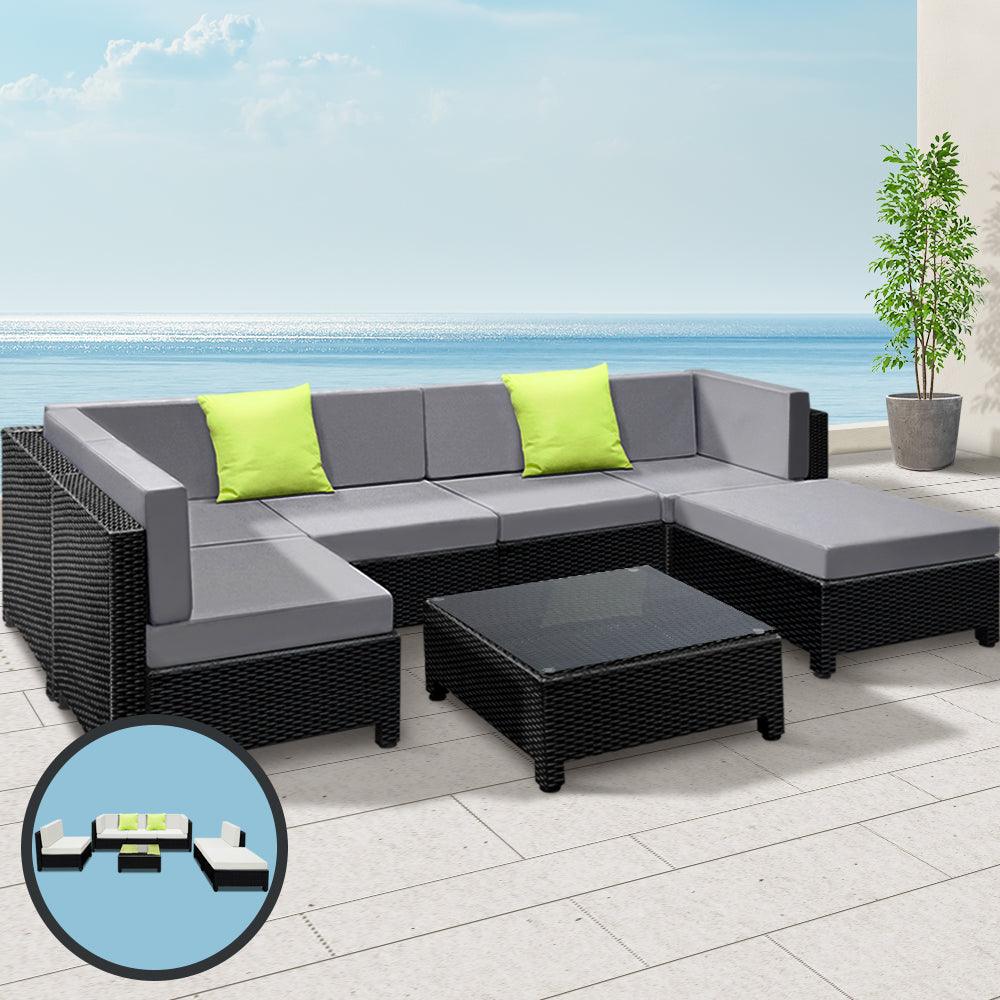 Gardeon 7-Piece Outdoor Sofa Set Wicker Couch Lounge Setting Seat Cover - Ozstylz