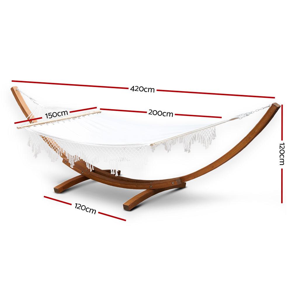 Gardeon Hammock Bed Outdoor Camping Garden Tassel Timber Hammock White - Ozstylz