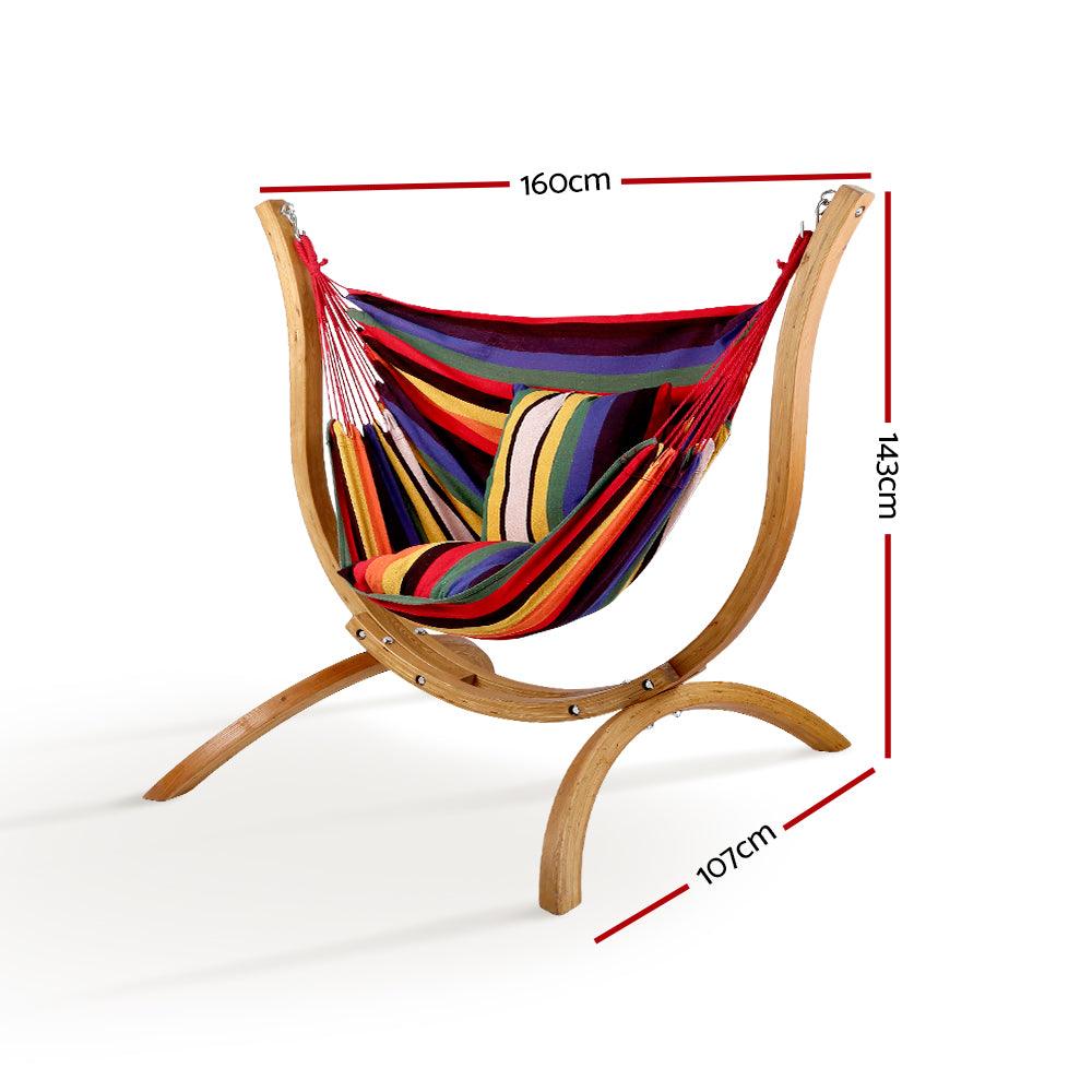 Gardeon Hammock Chair Timber Outdoor Furniture Camping with Wooden Stand - Ozstylz