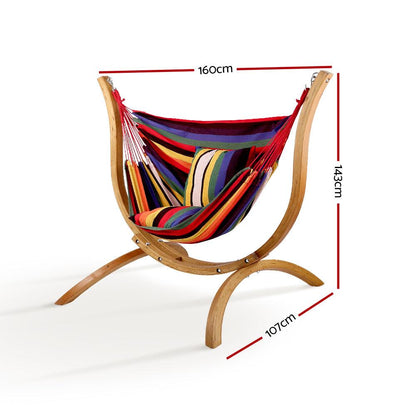 Gardeon Hammock Chair Timber Outdoor Furniture Camping with Wooden Stand - Ozstylz