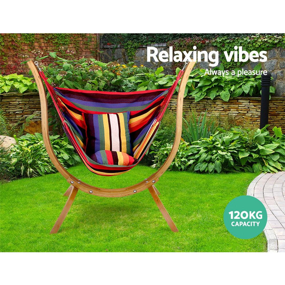 Gardeon Hammock Chair Timber Outdoor Furniture Camping with Wooden Stand - Ozstylz