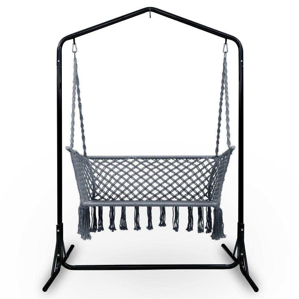 Gardeon Hammock Chair with Stand Macrame Outdoor Garden 2 Seater Grey - Ozstylz