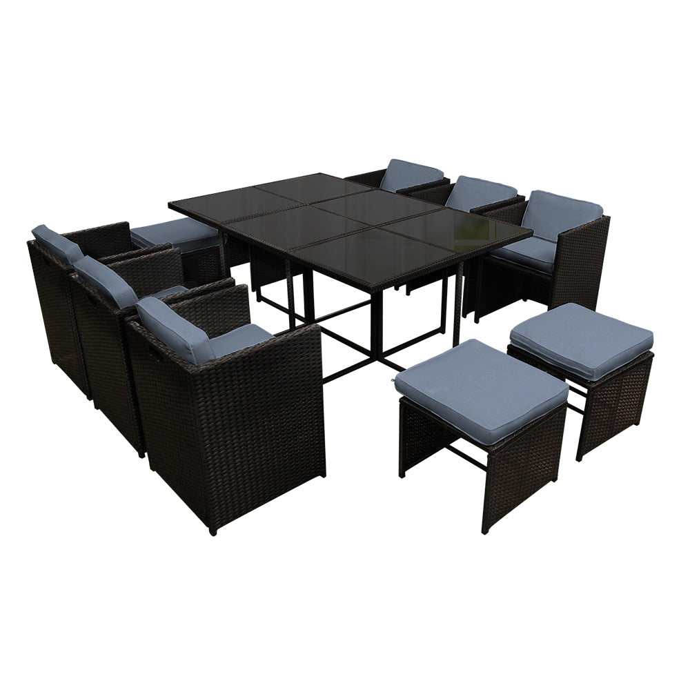 Gardeon Outdoor Dining Set 11 Piece Wicker Table Chairs Setting Black - Ozstylz