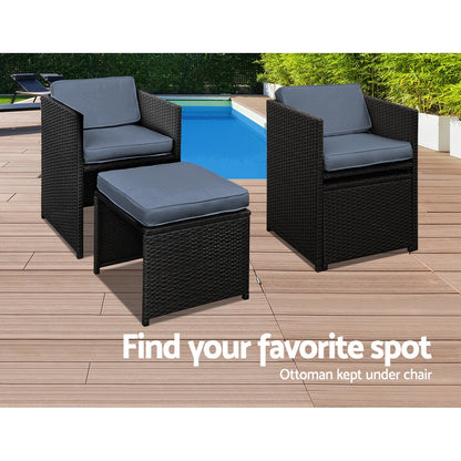 Gardeon Outdoor Dining Set 11 Piece Wicker Table Chairs Setting Black - Ozstylz