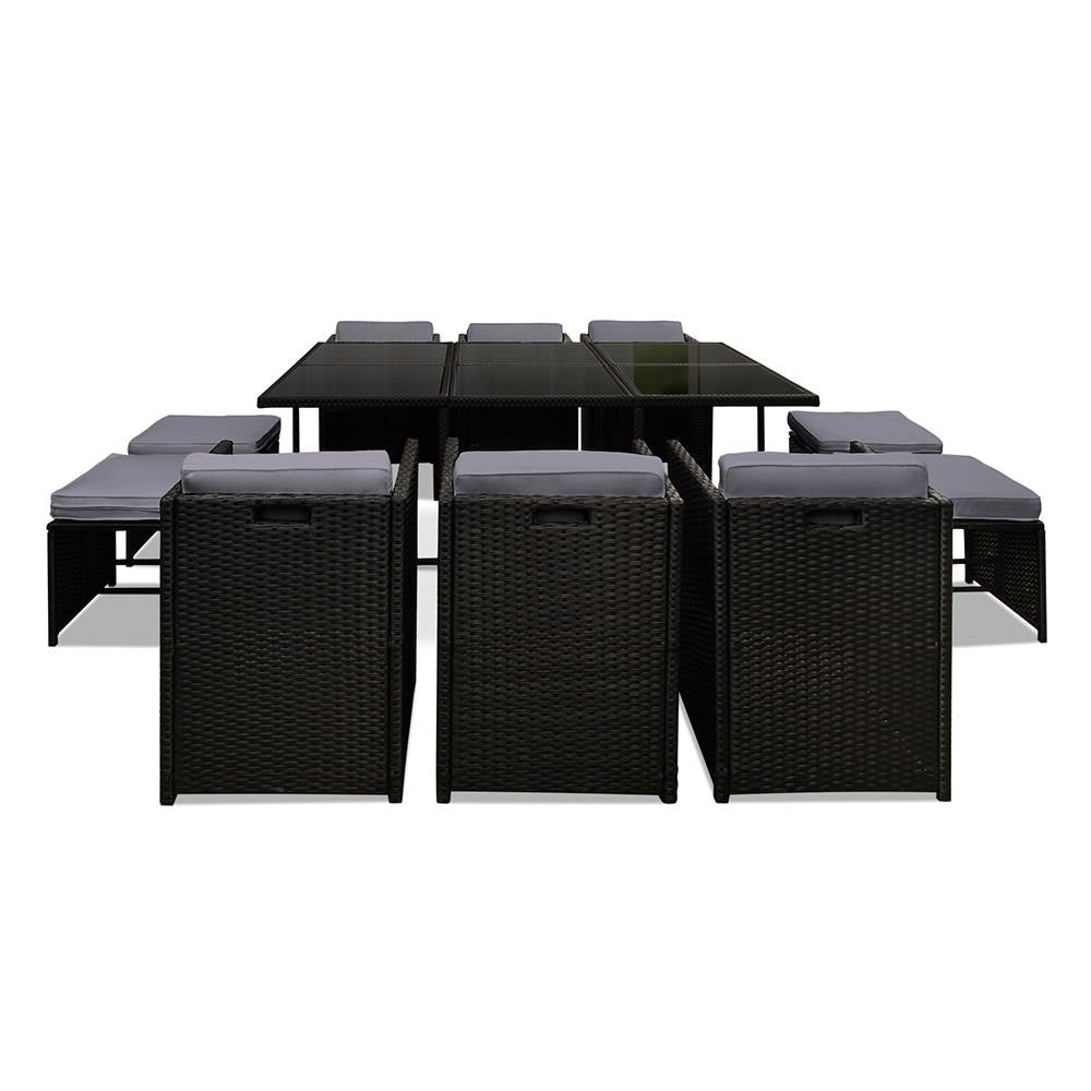 Gardeon Outdoor Dining Set 11 Piece Wicker Table Chairs Setting Black - Ozstylz