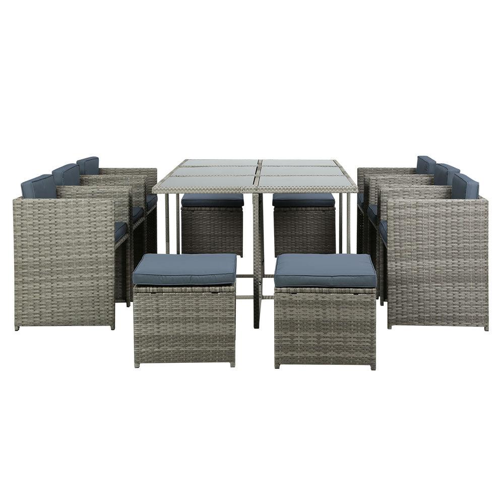 Gardeon Outdoor Dining Set 11 Piece Wicker Table Chairs Setting Grey - Ozstylz