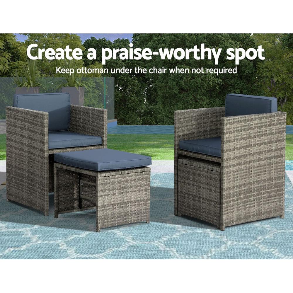 Gardeon Outdoor Dining Set 11 Piece Wicker Table Chairs Setting Grey - Ozstylz