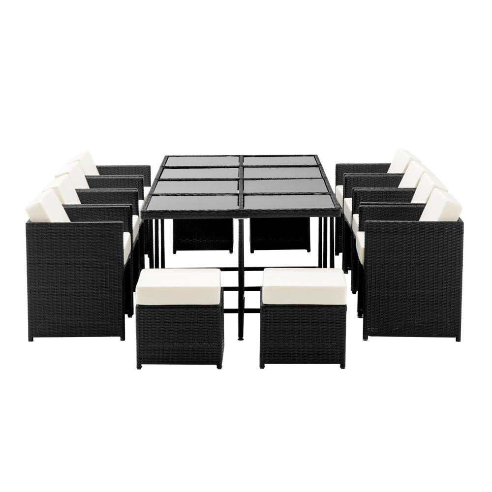 Gardeon Outdoor Dining Set 13 Piece Wicker Table Chairs Setting Black - Ozstylz