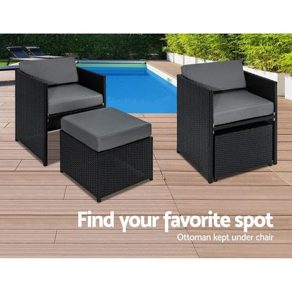 Gardeon Outdoor Dining Set 13 Piece Wicker Table Chairs Setting Black - Ozstylz