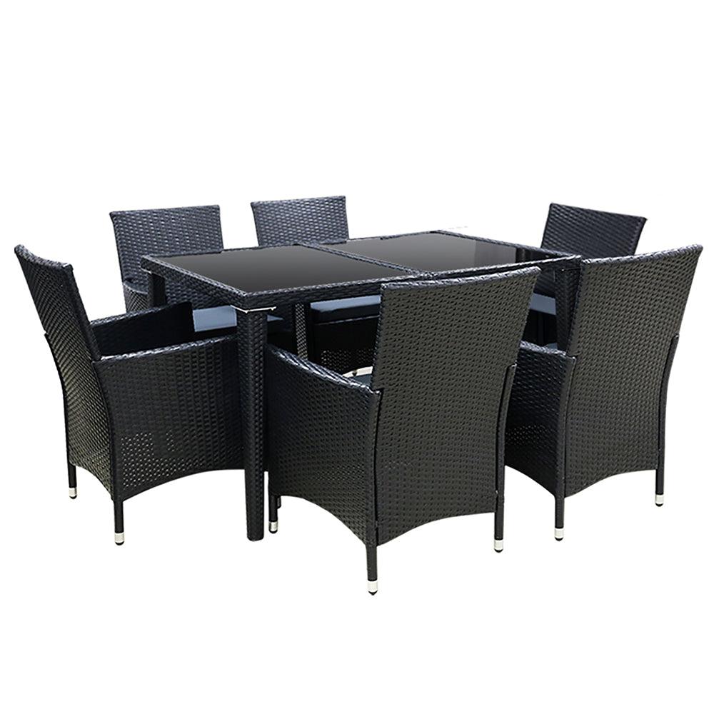 Gardeon Outdoor Dining Set 7 Piece Wicker Lounge Setting Black - Ozstylz