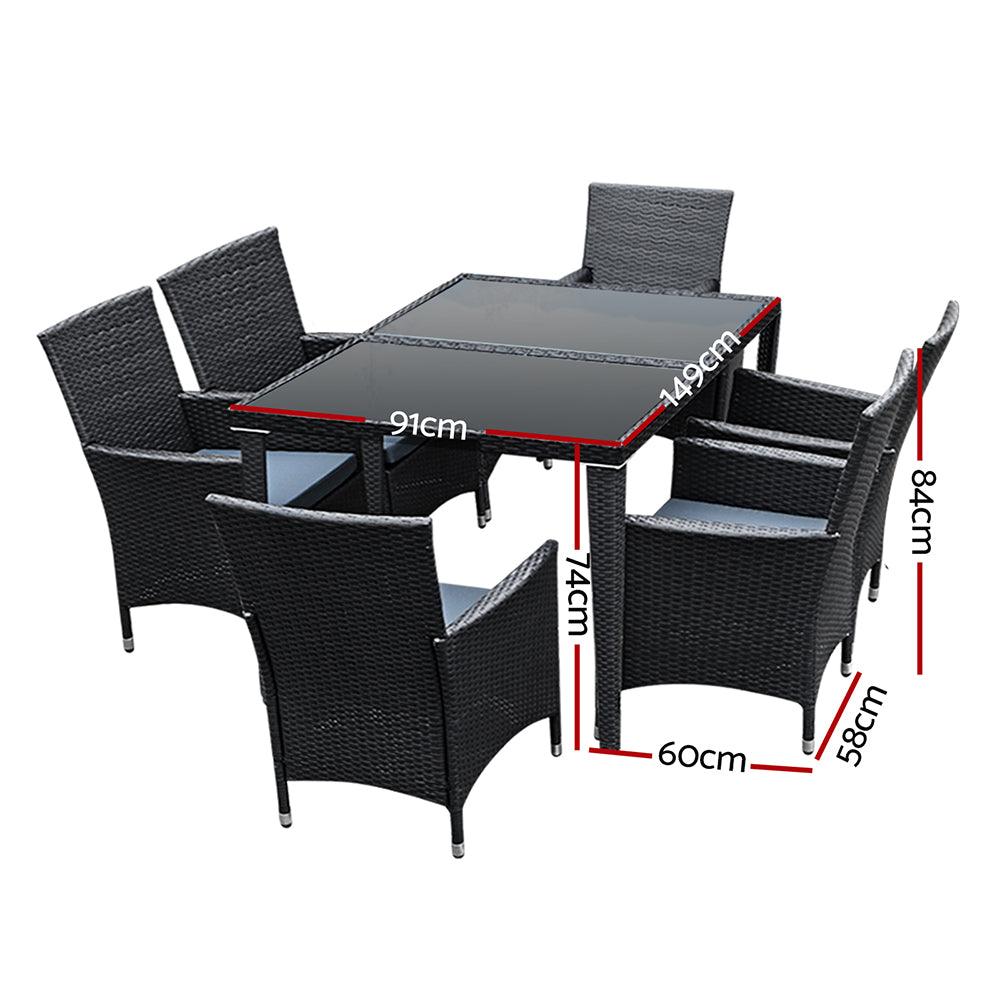 Gardeon Outdoor Dining Set 7 Piece Wicker Lounge Setting Black - Ozstylz