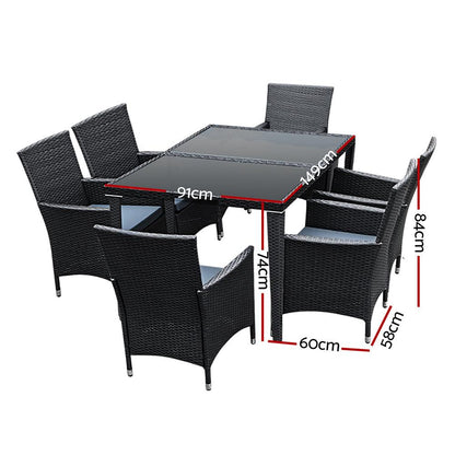 Gardeon Outdoor Dining Set 7 Piece Wicker Lounge Setting Black - Ozstylz