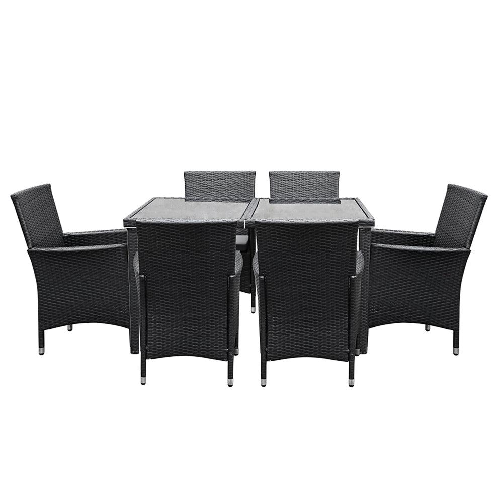 Gardeon Outdoor Dining Set 7 Piece Wicker Lounge Setting Black - Ozstylz