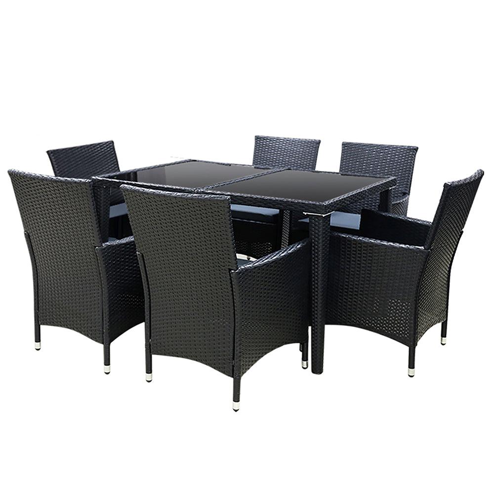 Gardeon Outdoor Dining Set 7 Piece Wicker Lounge Setting Black - Ozstylz