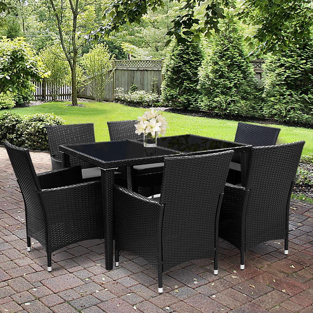 Gardeon Outdoor Dining Set 7 Piece Wicker Lounge Setting Black - Ozstylz