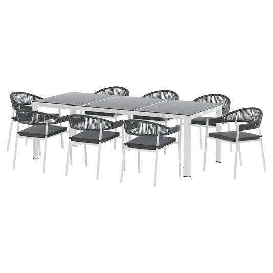 Gardeon Outdoor Dining Set 9 Piece Steel Table Chairs Setting White - Ozstylz