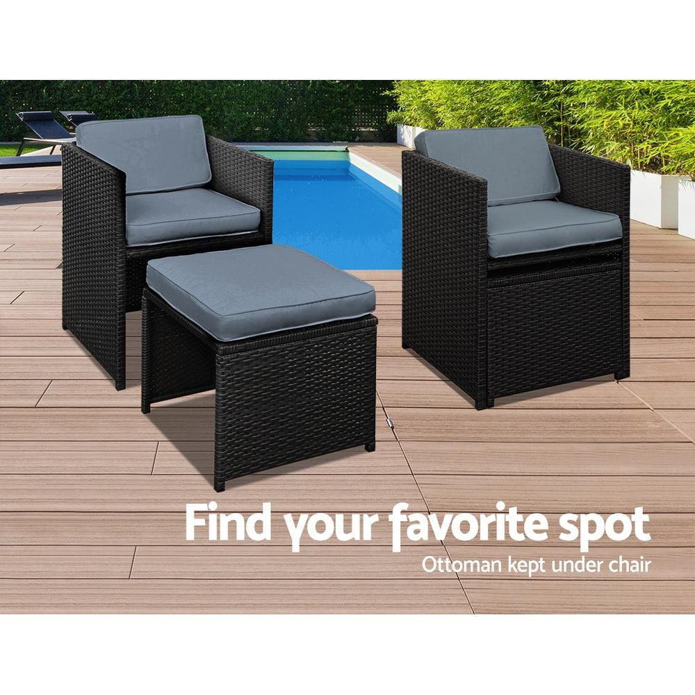 Gardeon Outdoor Dining Set 9 Piece Wicker Table Chairs Setting Black - Ozstylz