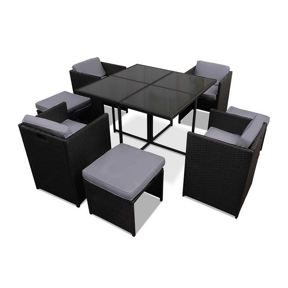 Gardeon Outdoor Dining Set 9 Piece Wicker Table Chairs Setting Black - Ozstylz