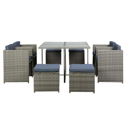 Gardeon Outdoor Dining Set 9 Piece Wicker Table Chairs Setting Grey - Ozstylz